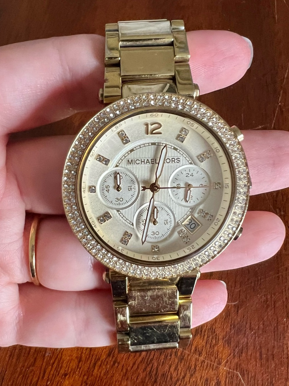 GUC Michael Kors Parker MK5354 Women's Gold Chronograph Watch Crystal Accents